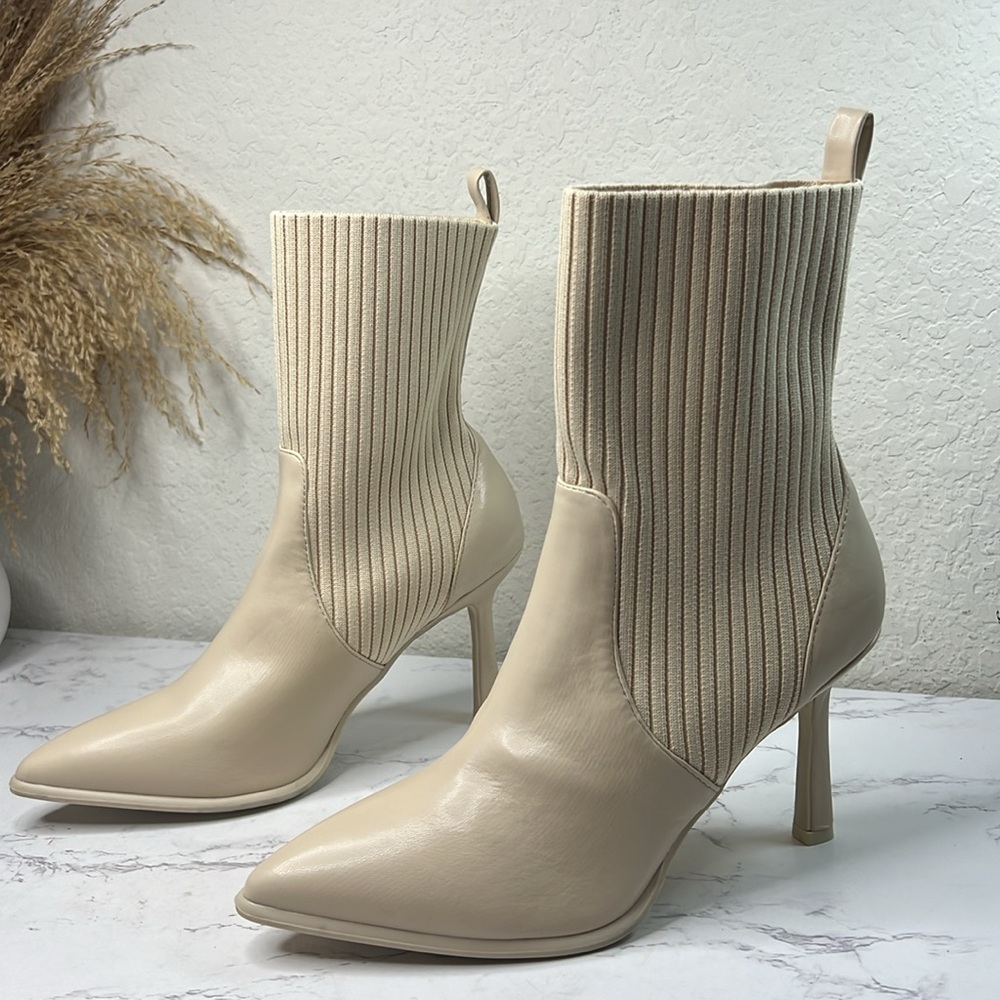 MIA Cream Ribbed Ankle Booties - Picture 12 of 13